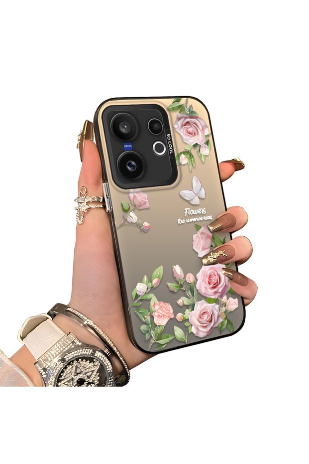Vivo X200 Fe Compatible Elegant Pink Rose Butterfly Case, Slim Structure Perfectly Fits the Phone