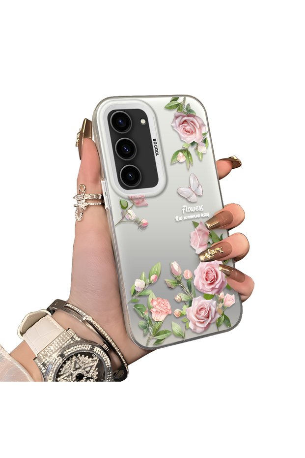 Samsung Galaxy S23 Compatible Elegant Pink Rose Butterfly Case, Slim Structure Fits the Phone Perfectly