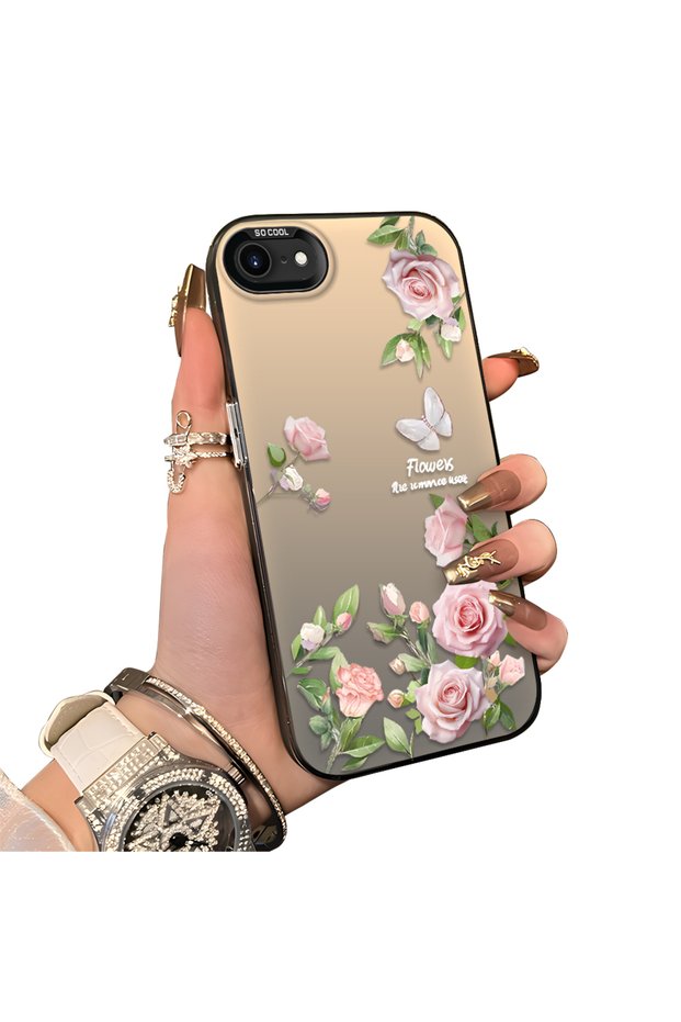 Elegant Pink Rose Butterfly Case Compatible with iPhone 7/8/Se 2020 2022, Slim Structure Fits Phone Perfectly