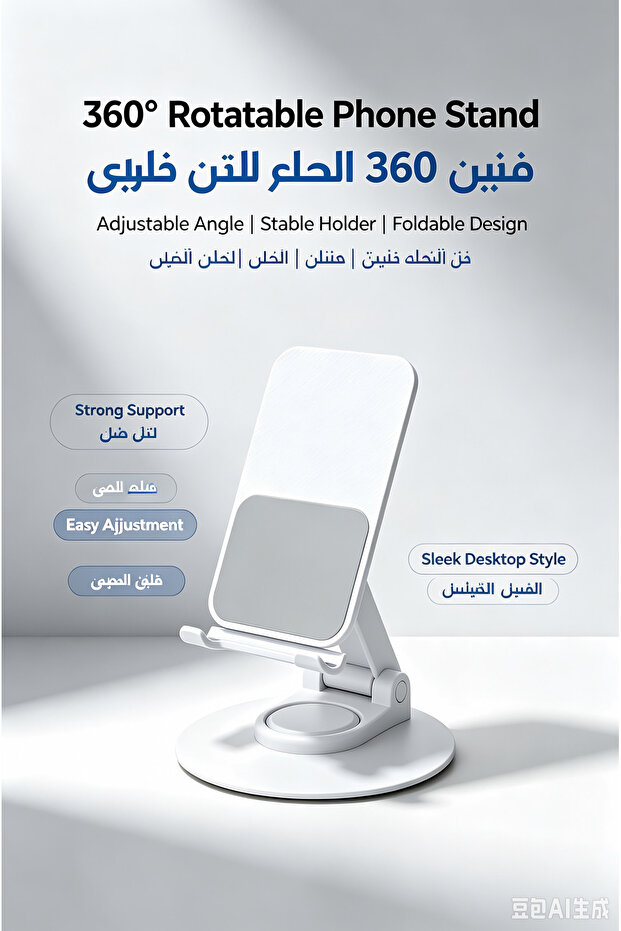 360° Rotatable Foldable Desktop Phone Stand, Adjustable Height Angle Table Cell Phone Holder for Smartphone Tablet