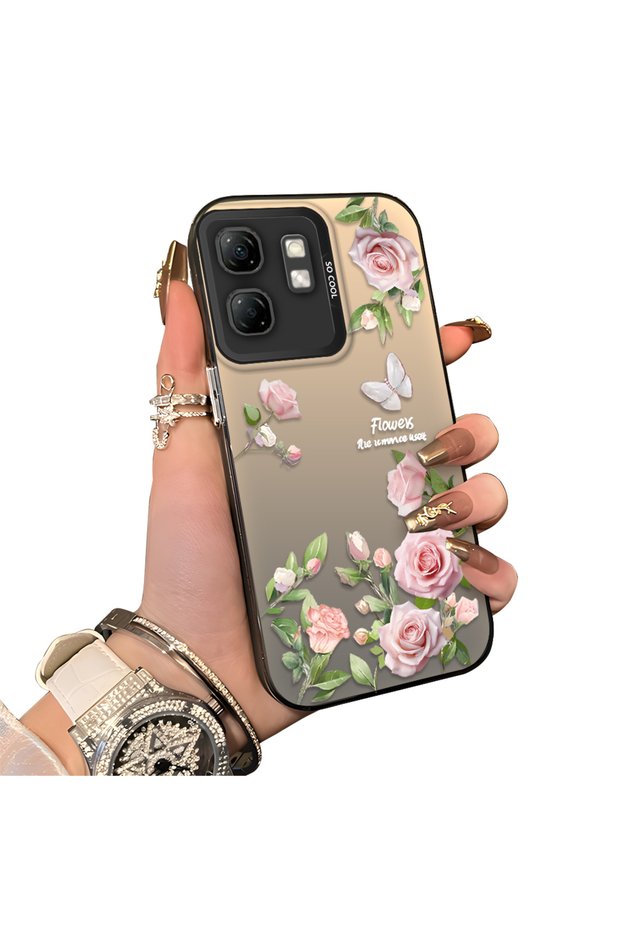 Infinix Smart 9 Compatible Elegant Pink Rose Butterfly Case, Slim Structure Perfectly Fits the Phone