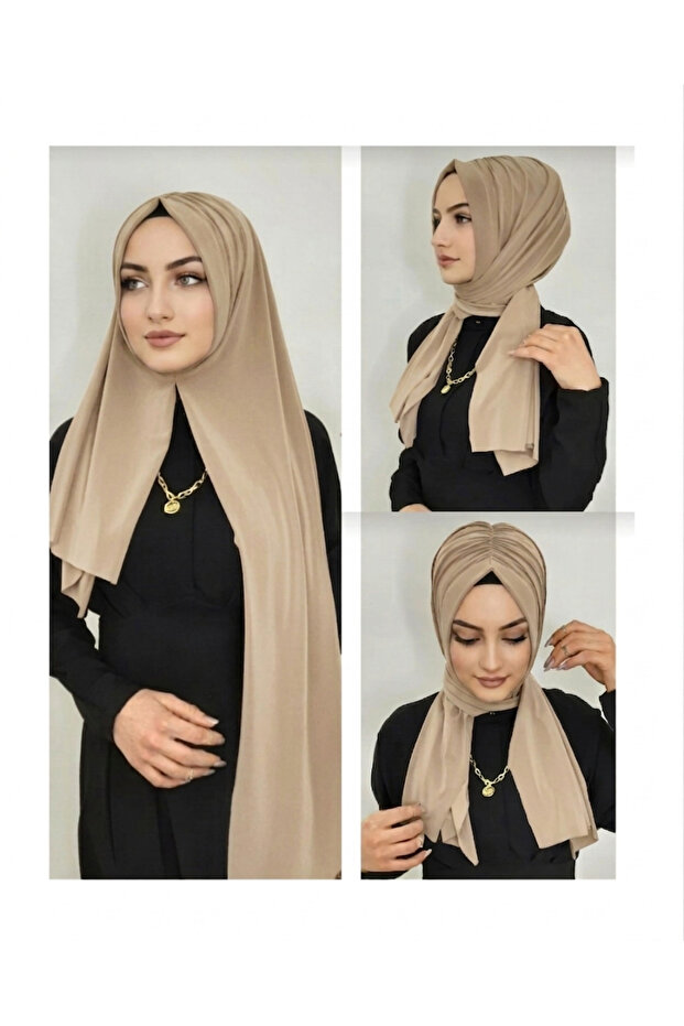 Women's Practical Drawstring Ready-Made Hijab Scarf in Beige