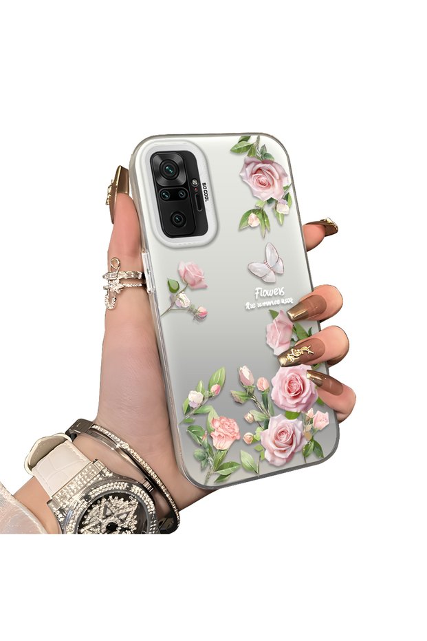 Redmi Note 10 Pro Compatible Elegant Pink Rose Butterfly Case, Slim Structure Fits the Phone Perfectly