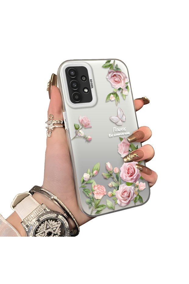 Samsung Galaxy A13 4G/5G Compatible Elegant Pink Rose Butterfly Case, Slim Structure Fits Phone Perfectly