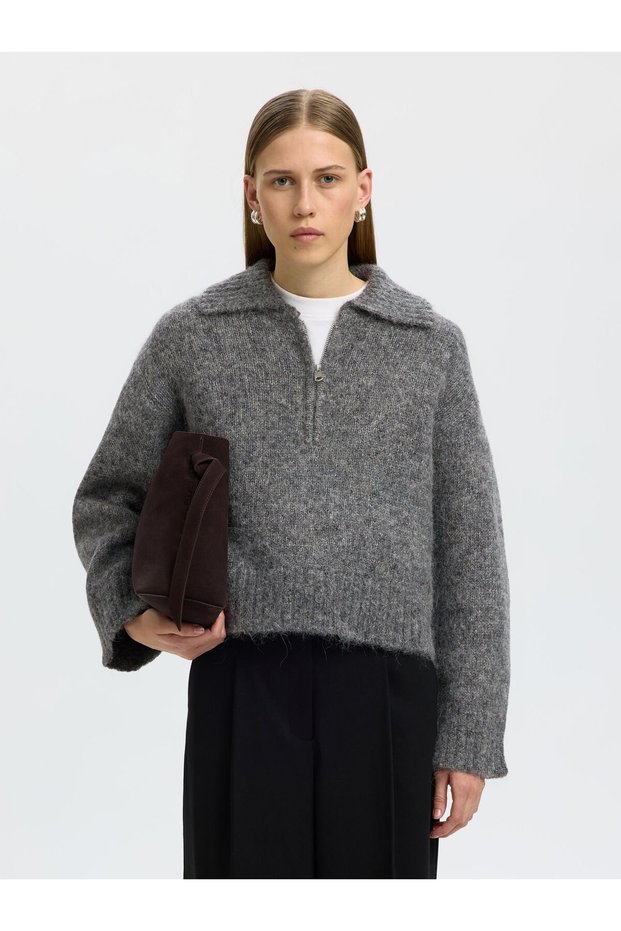 Halbreißverschluss-Pullover Alpakamix