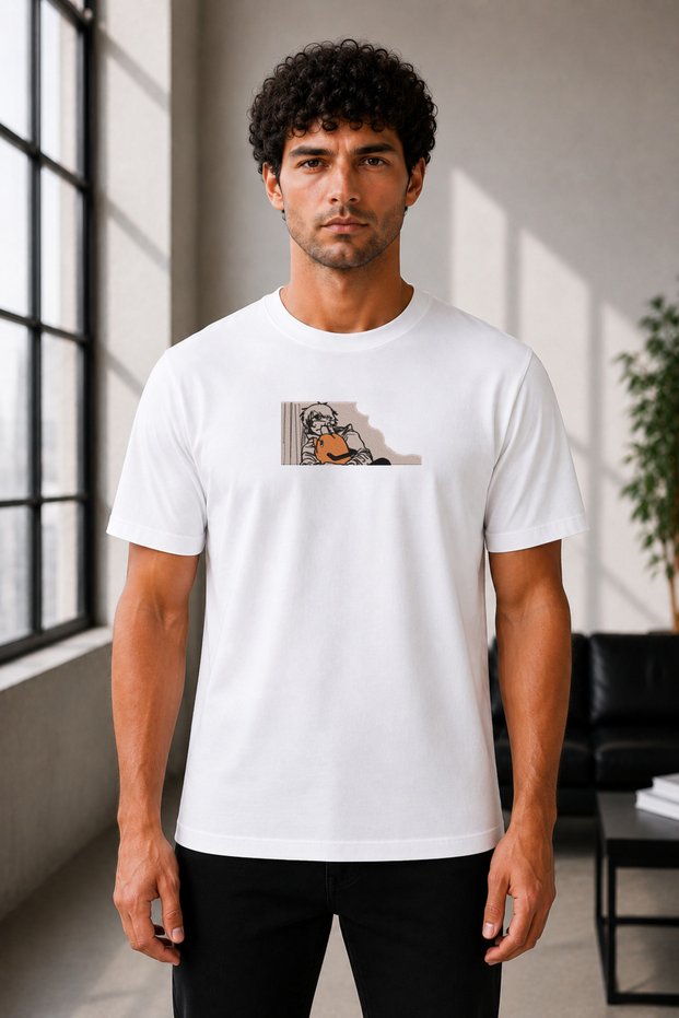 Unisex Oversize Chainsaw Man Embroidered Anime T-Shirt 100% Cotton