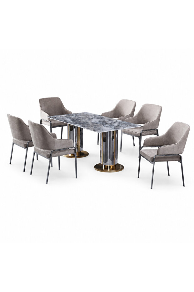 6 Seater Marble Dining Table Set