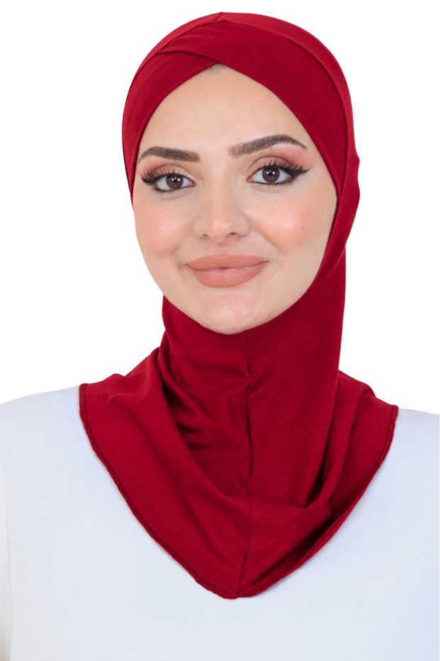 Cross Front Design Women's Sport Ready Turban Flexible One-Piece Headscarf Burgundy