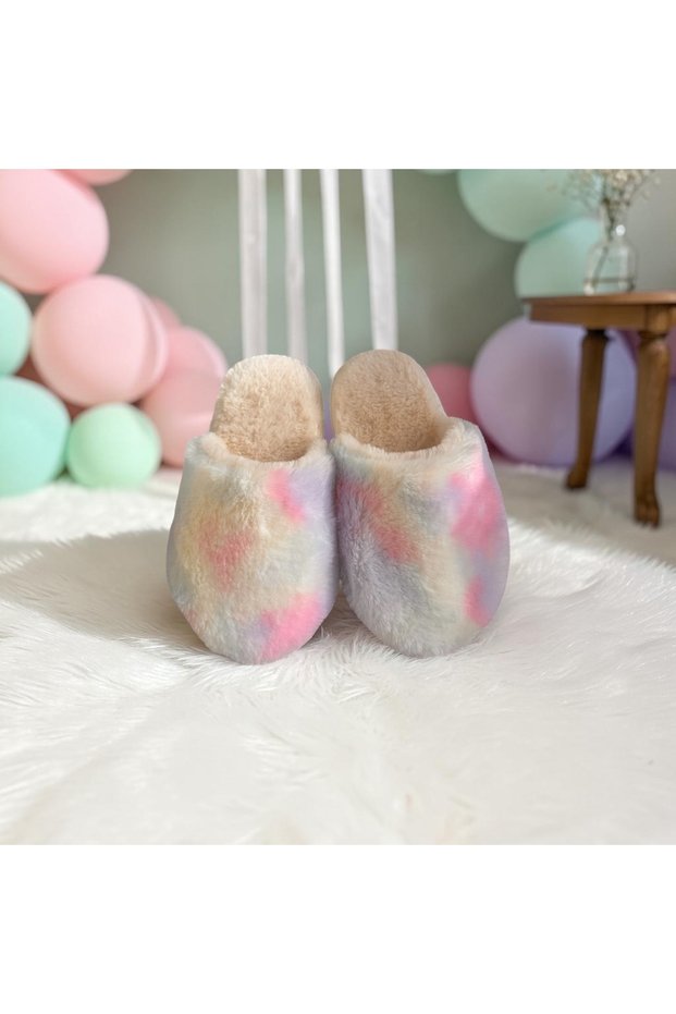 Rainbow plush children's home slippers