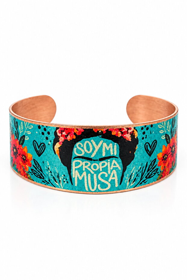 Turquoise I Am My Own Muse Written Wide Form 100% Copper Bracelet