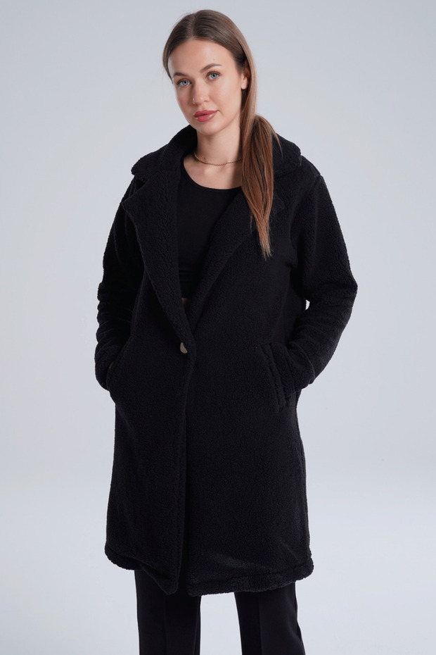 Black Lamb Single Button Coat