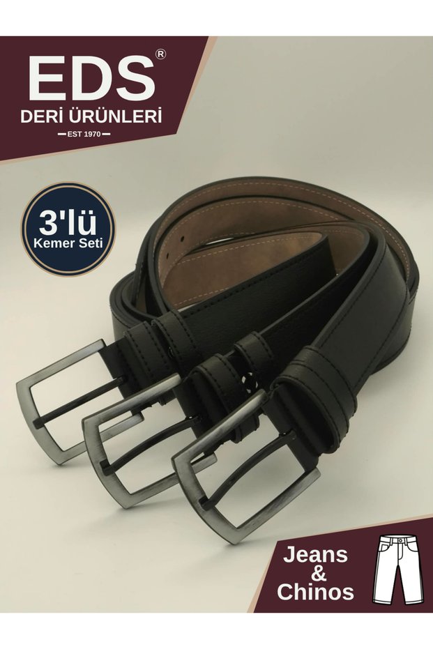 Men's 3-Piece Black Sports Belt Set