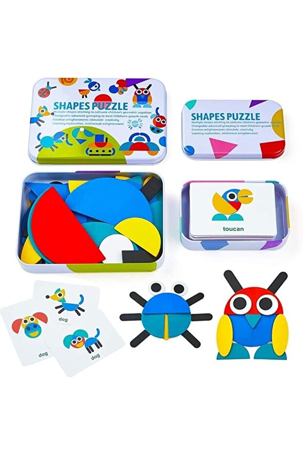 Wooden Pattern Blocks Animals Jigsaw Puzzle Sorting and Stacking Games Montessori Educational