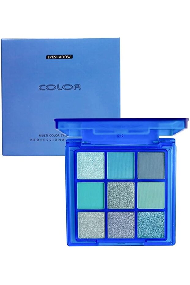 9 Colors Blue Eyeshadow Palette, Glitter Shimmer Matte Neutral Shades, High Pigmented Waterproof Gre