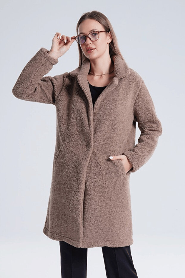 Sütlükahve Lamb Single Button Coat