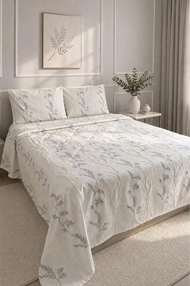 Lavita Embroidered Chenille 3 Piece Double Pique Set Gray