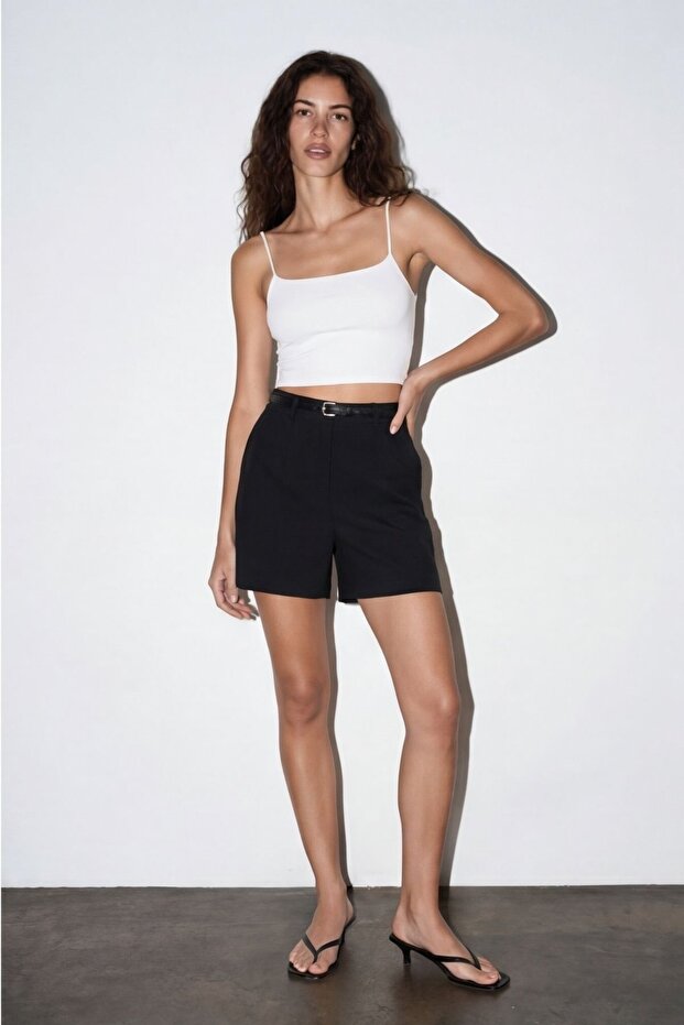 Belt Detailed Shorts Srt02336 Black