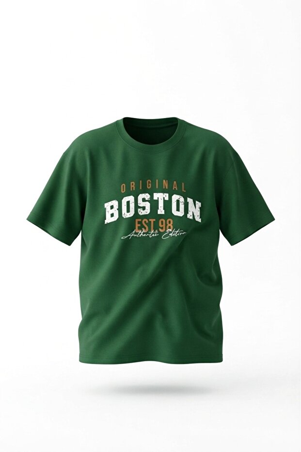 Boston Printed - Premium Fabric Unisex Oversize T-Shirt Khaki