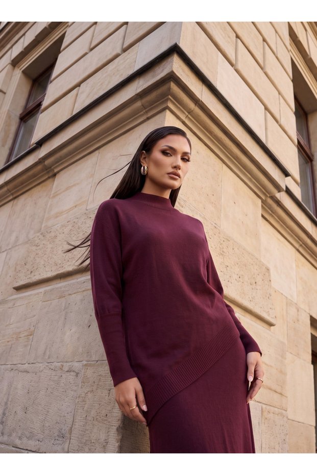 ASYMMETRICAL HIGH NECK SWEATER