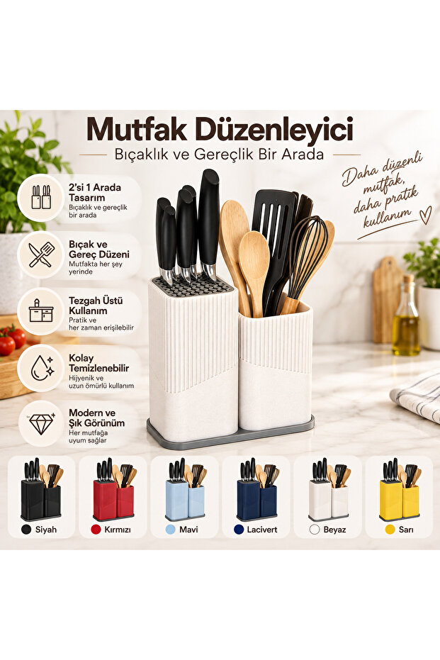 2-Compartment Kitchen Organizer Knife Holder and Spoon Holder Countertop Organizer Utensil Stand