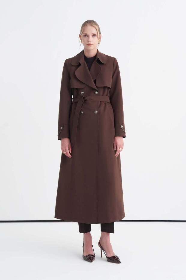 Chain Accessory Detailed Belted Bitter Trench Coat 13560