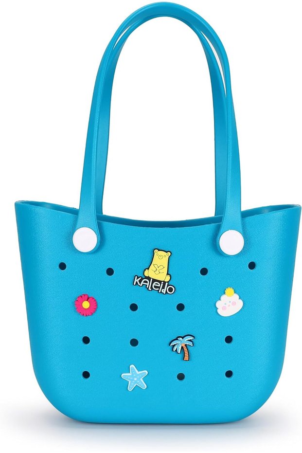 Kaliedo 35×11×26cm cm EVA Rubber Beach Tote Bag with 5 Summer Charms | Waterproof, Durable & Easy-to-Clean | Spacious Summer Beach Bag for Women & Family (Sky Blue)