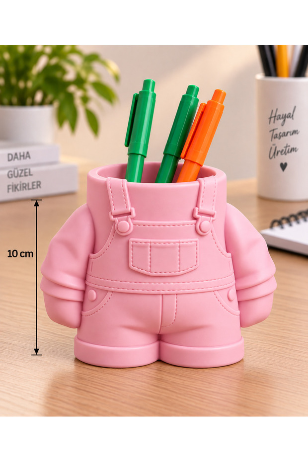 Jumpsuit Design Pen Holder 10 cm – 3D Printed Decorative Desktop Pen Organizer Pastel Pink