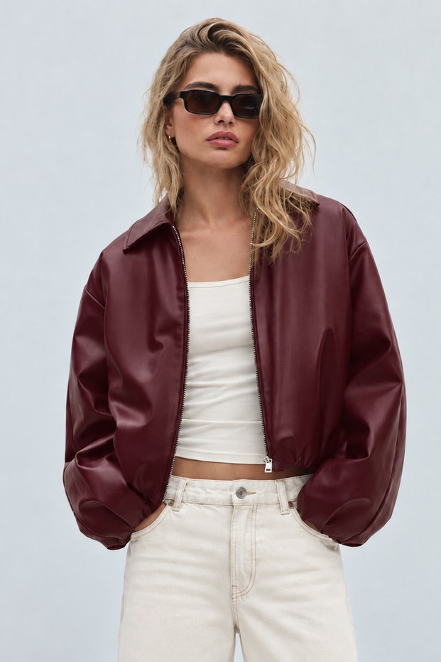 New Season Soft Fabric Padded Bomber Leather Jacket