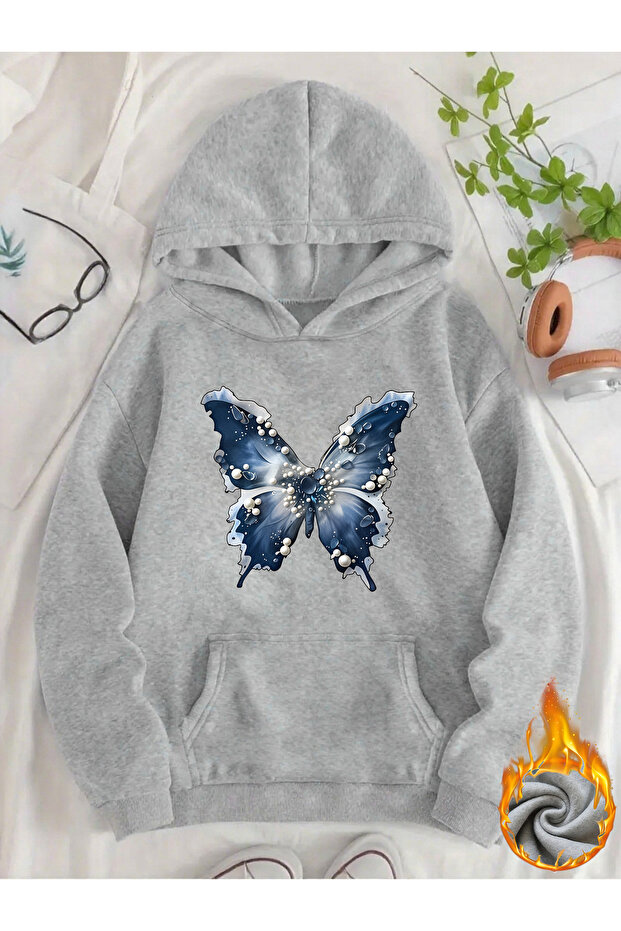 Unisex Women's Printed Hooded Kangaroo Pocket Comfortable Fit Regular Cut Sweatshirt