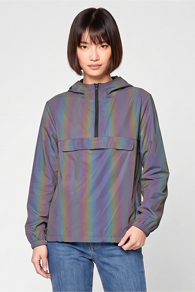 Women Plain Windbreaker Jacket, Dark Grey