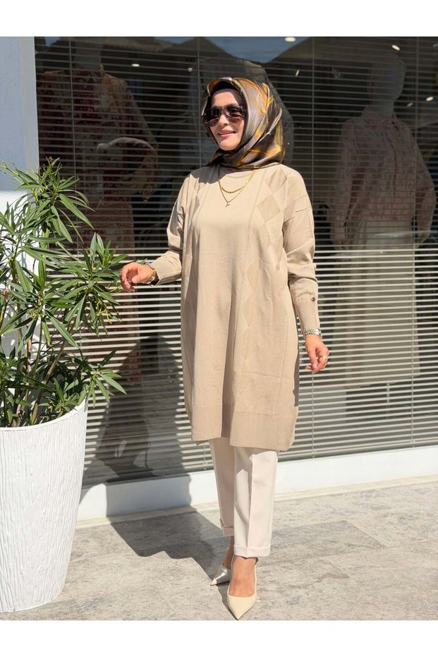 Merseerized Baklava Pattern Tunic Dark Stone