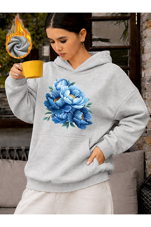 Unisex Women's Printed Hooded Kangaroo Pocket Comfortable Fit Regular Cut Sweatshirt