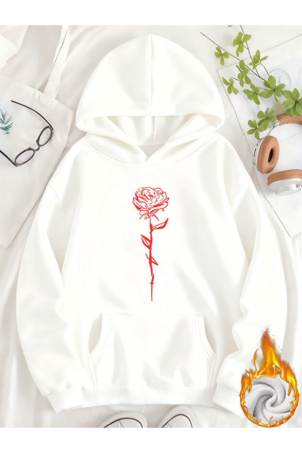 Unisex Women's Printed Hooded Kangaroo Pocket Comfortable Fit Regular Cut Sweatshirt