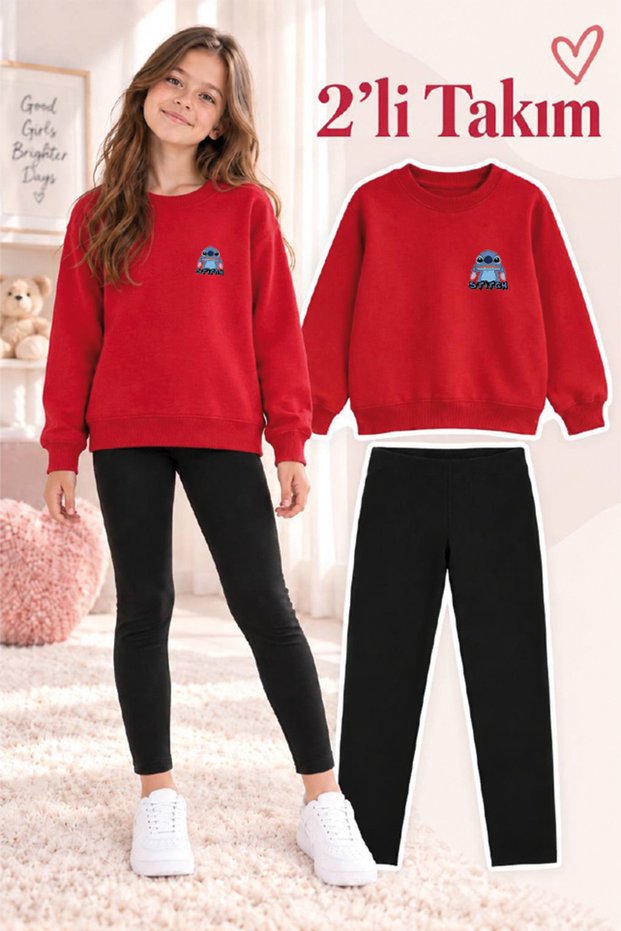 Girl's Crew Neck Sweatshirt and Leggings 2-Piece Set