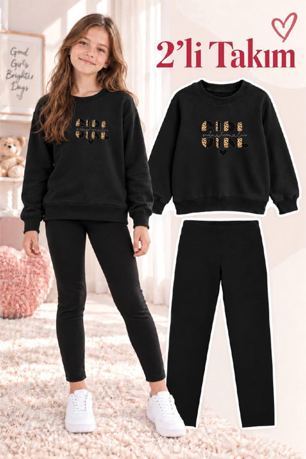Girl's Crew Neck Sweatshirt and Leggings 2-Piece Set