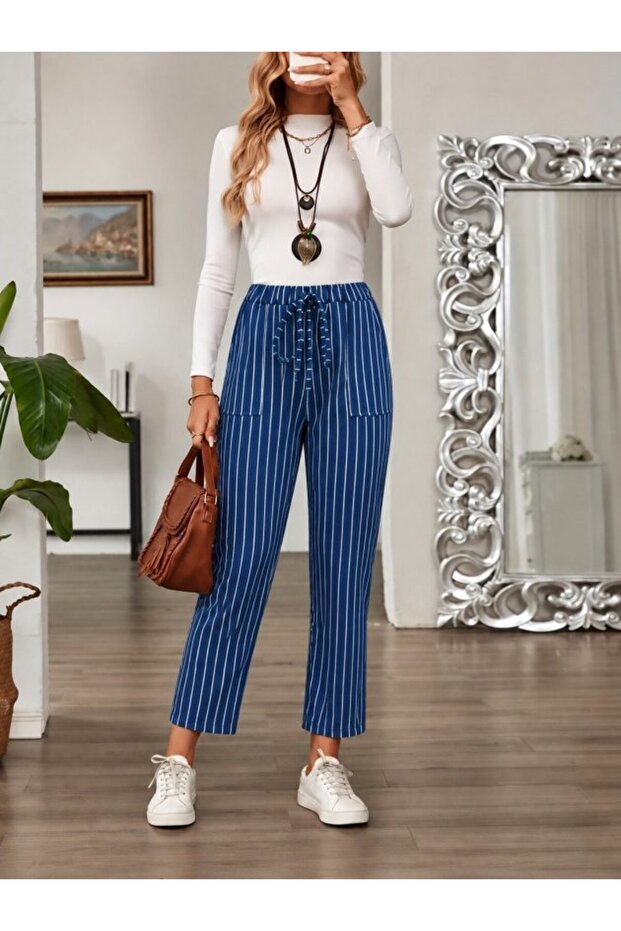 Women's high waist lace up leopard print modal pants