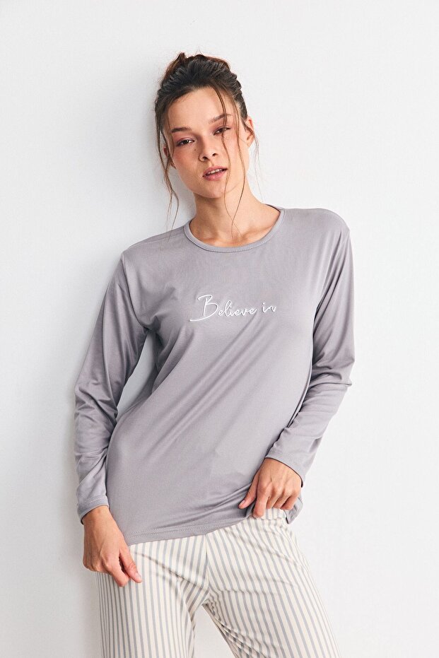 Soft Draped Fabric Pajama Set Stripe