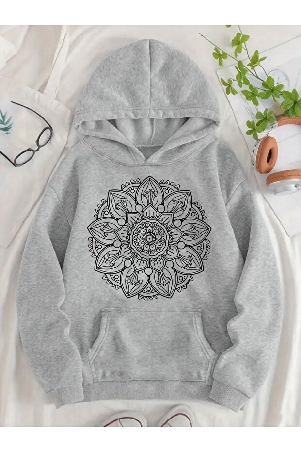 Unisex Women's Printed Hooded Kangaroo Pocket Comfortable Fit Regular Cut Sweatshirt