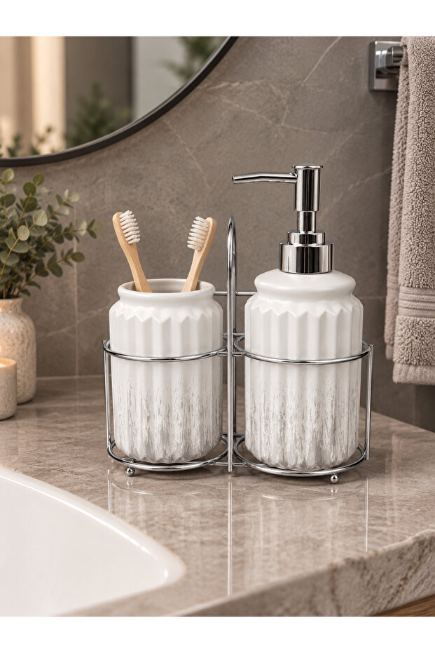 3 piece liva bathroom set - white silver