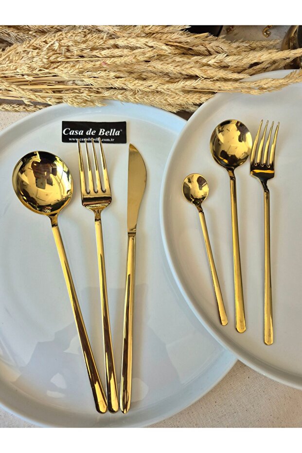 36 Piece Round Gold Cutlery Set for 6 People