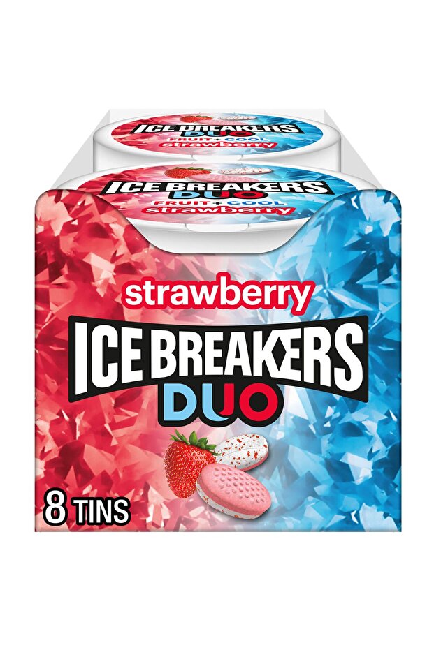 Ice Breakers Duo Strawberry Mints (Pack of 8 Tins) – Sugar-Free Fruit & Cool Breath Mints