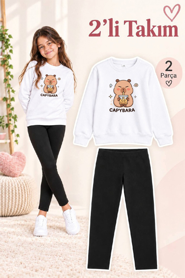 Girl's Crew Neck Sweatshirt and Leggings 2-Piece Set