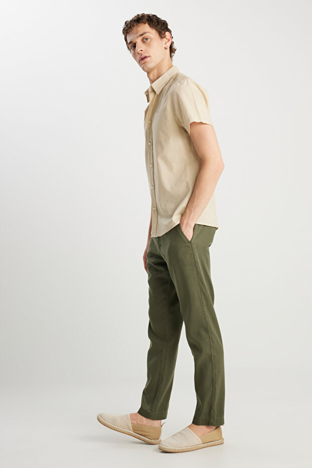 Men's Khaki Elastic Waist Chino Trousers Pants W2510347801-Khaki