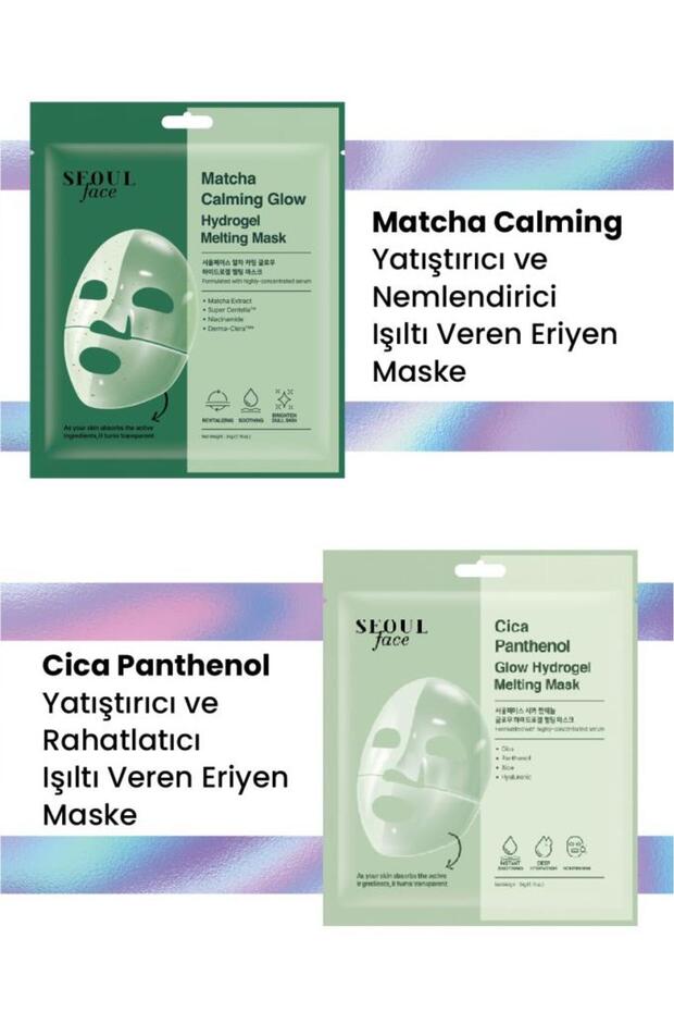 Seoul Face Matcha Soothing Radiant Melting Glow Hydrogel Mask and Cica Melting Mask