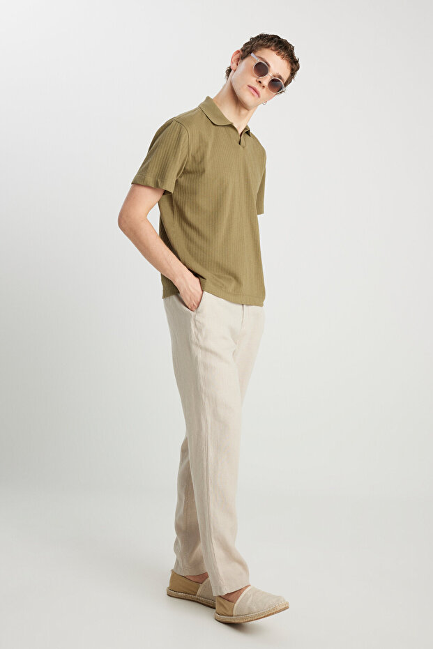 Regular Fit Normal Waist Straight Leg Linen Trousers Men's Pants W 2510479614
