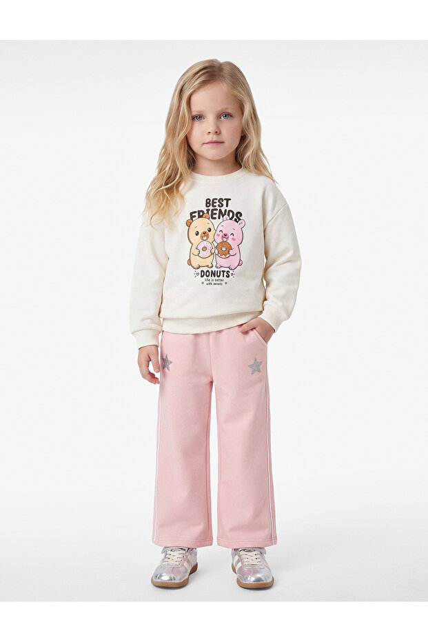 Star Printed Wide Leg Sweatpants with Pockets