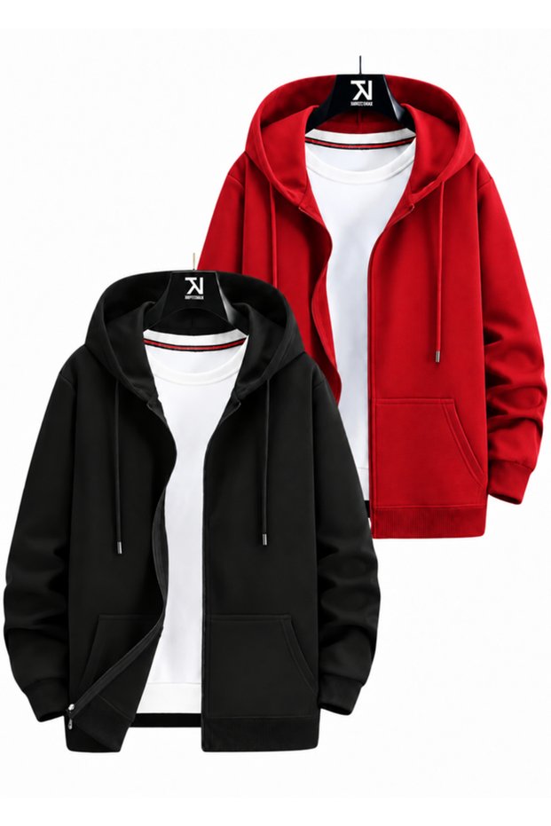 2-Piece Hooded Unisex Zippered Sweatshirt / Cardigan