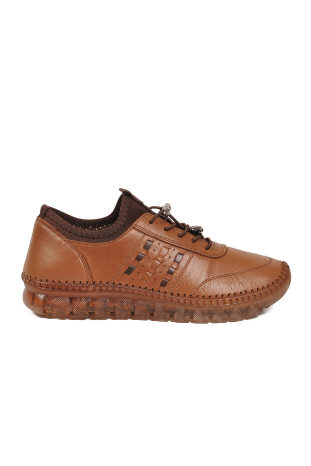 Tan Genuine Leather Rubber Laced Anatomical Women's Casual Shoes Z510