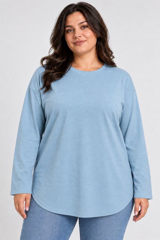 Women's Plus Size Crew Neck Long Sleeve Oval Hem Tunic T-Shirt Spr26Btk992