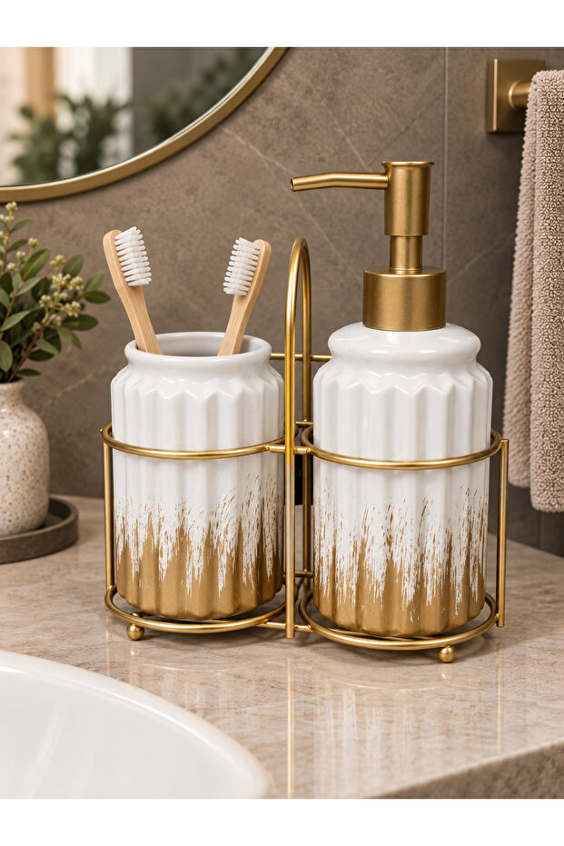 3 Piece Liva Bathroom Set - White Gold